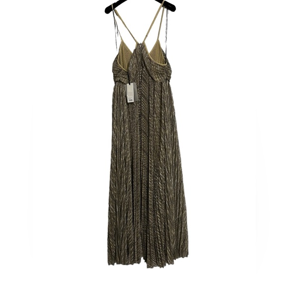 Forte Forte Pleated Metallic Gold Black Thread Empire Line Dress NWT Size 8 - Picture 3 of 12